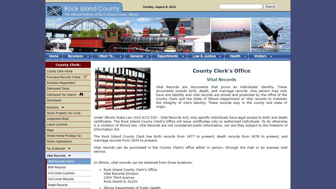 Rock Island County Clerk - Vital Records - Home Page
